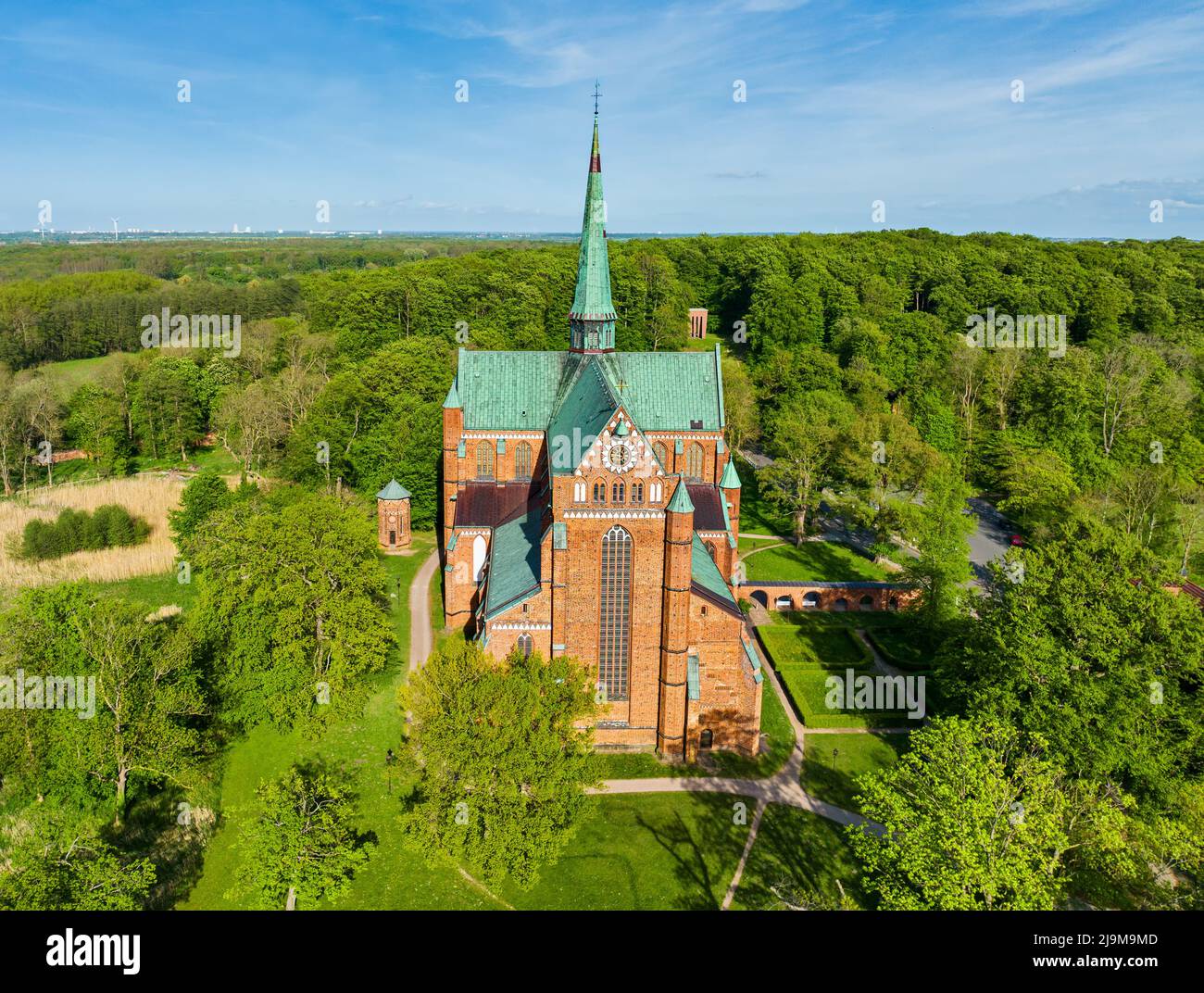 Aerial view of the Minster in Bad Doberan (Germany) from West Stock Photo