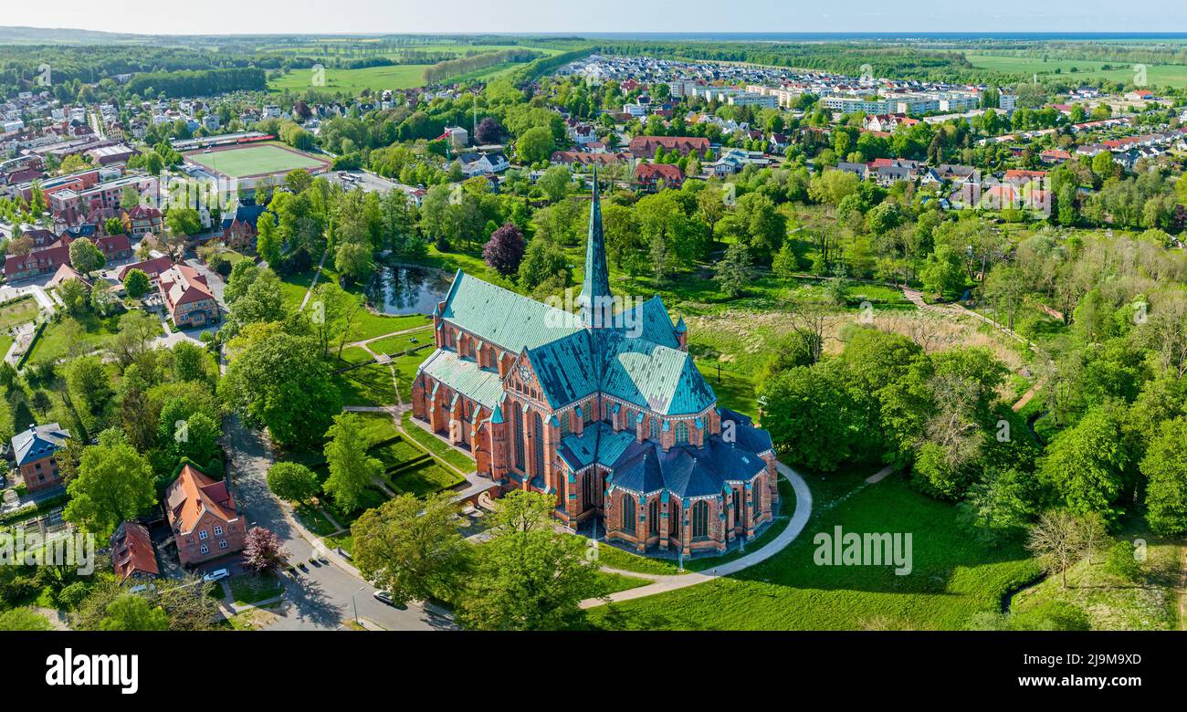 Aerial overview of Minster building and surrounding parc in Bad Doberan (Germany) Stock Photo