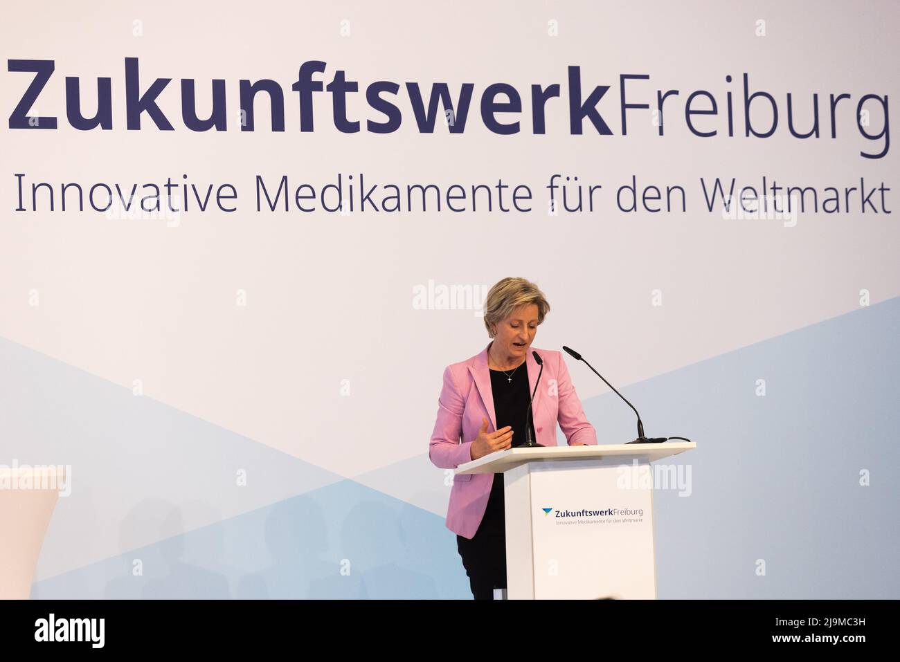 Freiburg Im Breisgau, Germany. 24th May, 2022. Dr. Nicole Hoffmeister-Kraut (CDU), Minister of Economics of Baden-Württemberg, speaks during the opening of a new Pfizer factory. The plant is to enable an automated production process of pharmaceuticals, including antiviral tablets against Covid-19. Credit: Philipp von Ditfurth/dpa/Alamy Live News Stock Photo