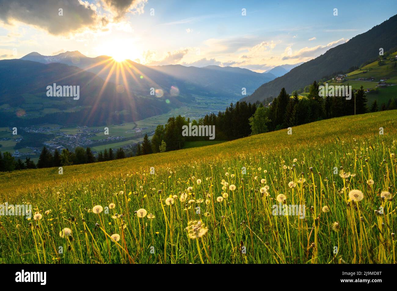 sunset mood in Zillertal, Tyrol Stock Photo