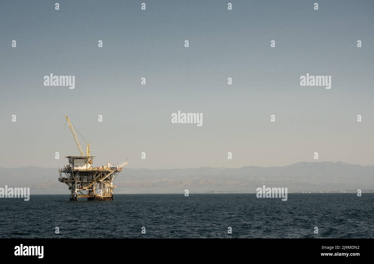 Single Oil Rig With Coast of Southern California In The Distance Stock ...