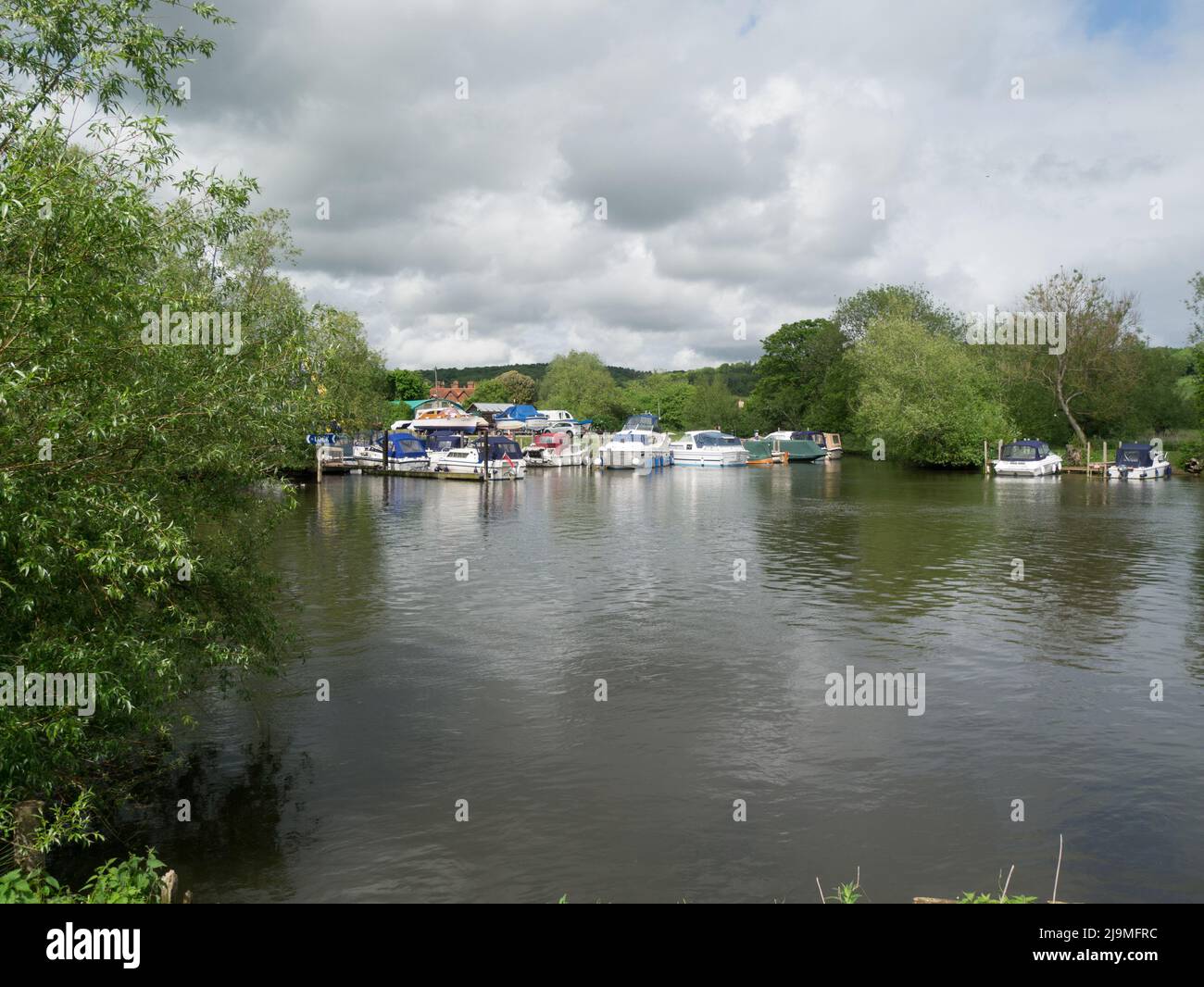 Leisurecraft moored Hambledon Marina situated in an area of outstanding natural beauty,situated where Hambleden valley meets the River Thames Buckingh Stock Photo