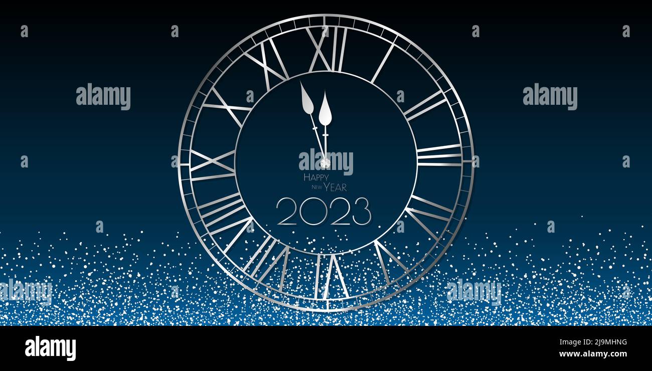 Happy New year 2023 clock and glitter design Stock Photo Alamy