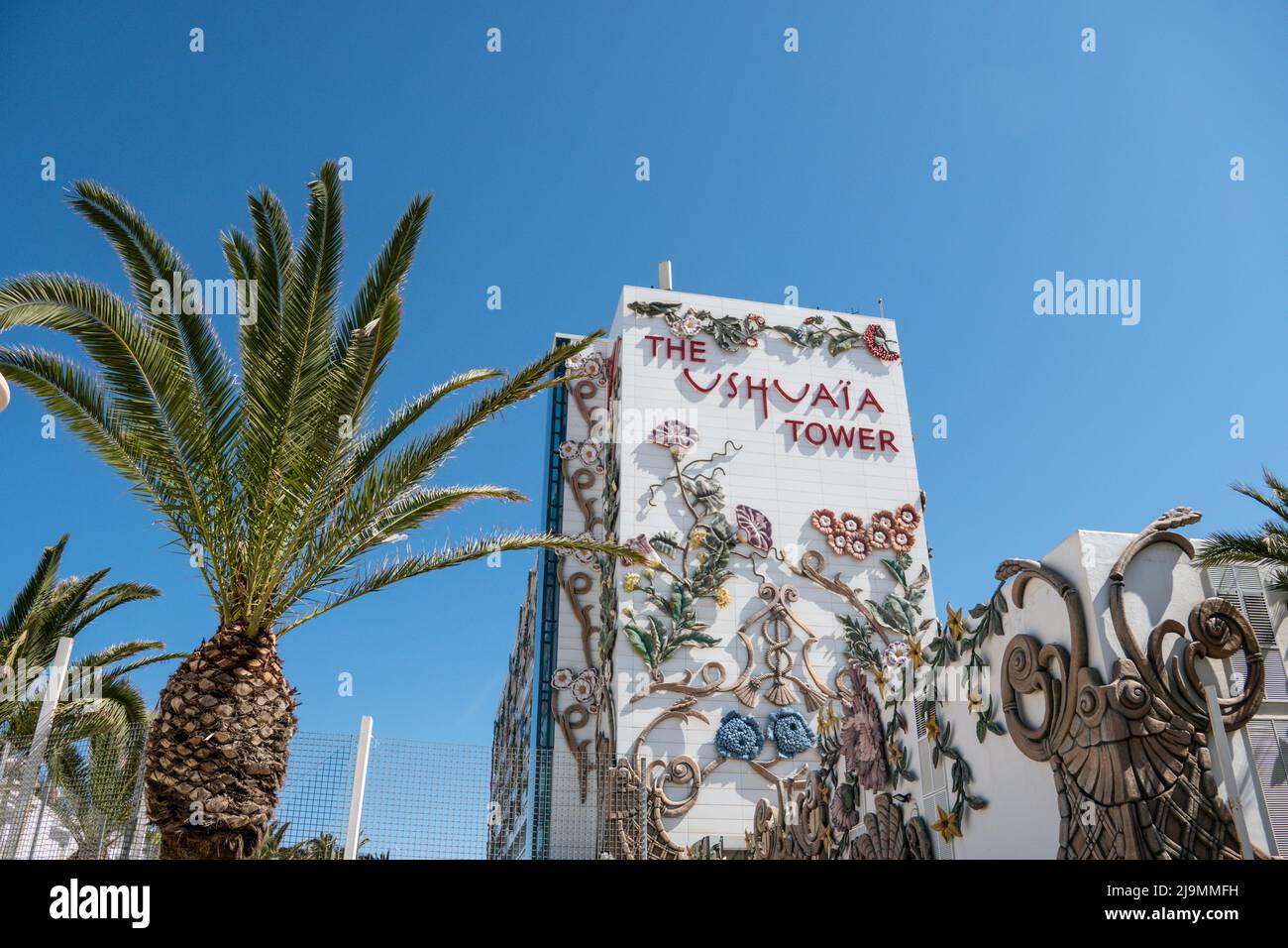 Ushuaia Tower Hotel , Hotel and Club, Playa del Bossa,  Platja d'en Bossa, Eivissa, Balearen, Spanien, Europa Stock Photo