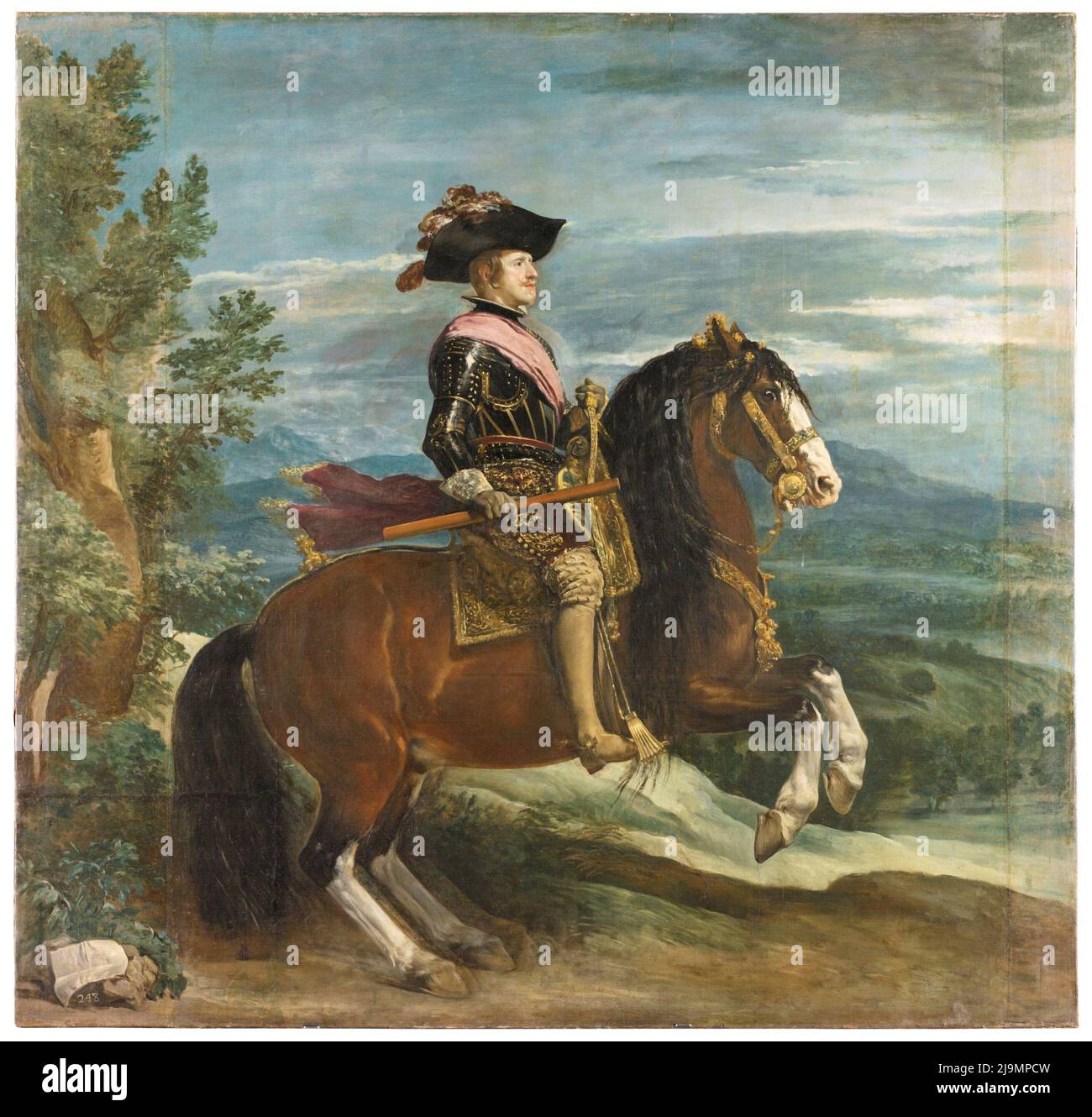 Title: Philip IV on Horseback Creator: Diego Rodríguez de Silva y Velázquez Date: c. 1635 Dimensions: 303 x 317 cm Medium: oil on canvas Location: Museo Nacional del Prado Stock Photo