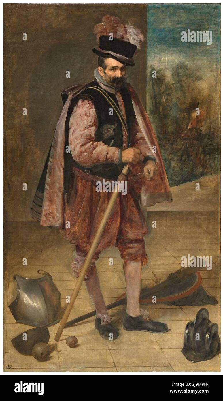 Title: The Buffoon Juan de Austria Creator: Diego Rodríguez de Silva y Velázquez Date: 1632 Dimensions: 210 x 132 Medium: oil on canvas Location: Museo Nacional del Prado Stock Photo