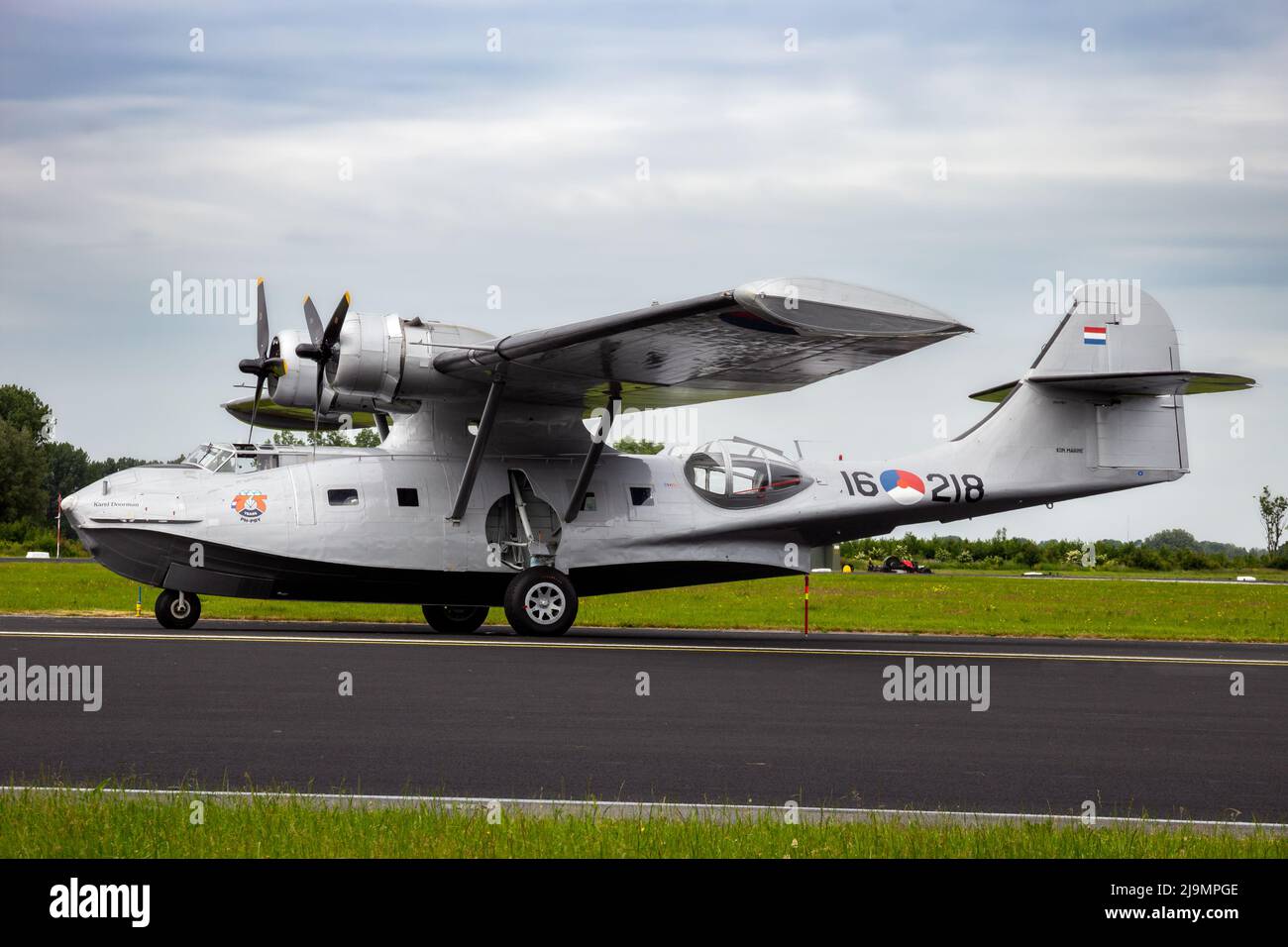 Consolidated PBY Catalina flying boat on Leeuwarden airbase. The Netherlands. June 10, 2016 Stock Photo
