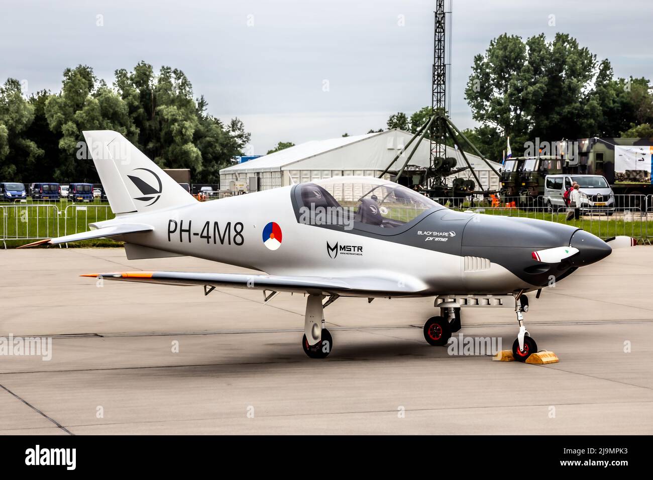 Blackshape Prime ultralight aircraft on the tarmac of Leeuwarden airbase. The Netherlands - June 10, 2016 Stock Photo