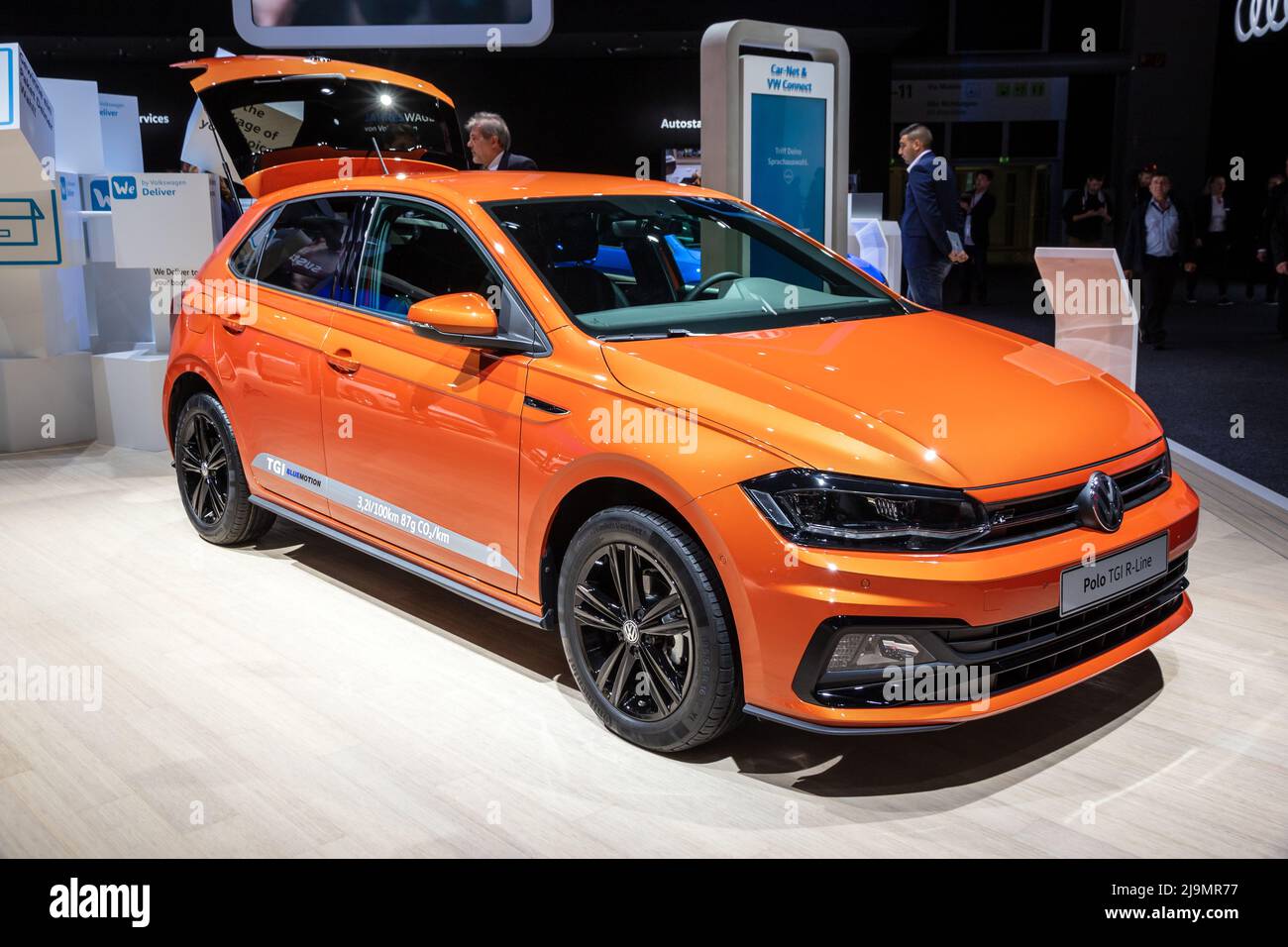 Volkswagen Polo TGI R-Line car at the Frankfurt IAA Motor Show. Germany - September 12, 2017. Stock Photo