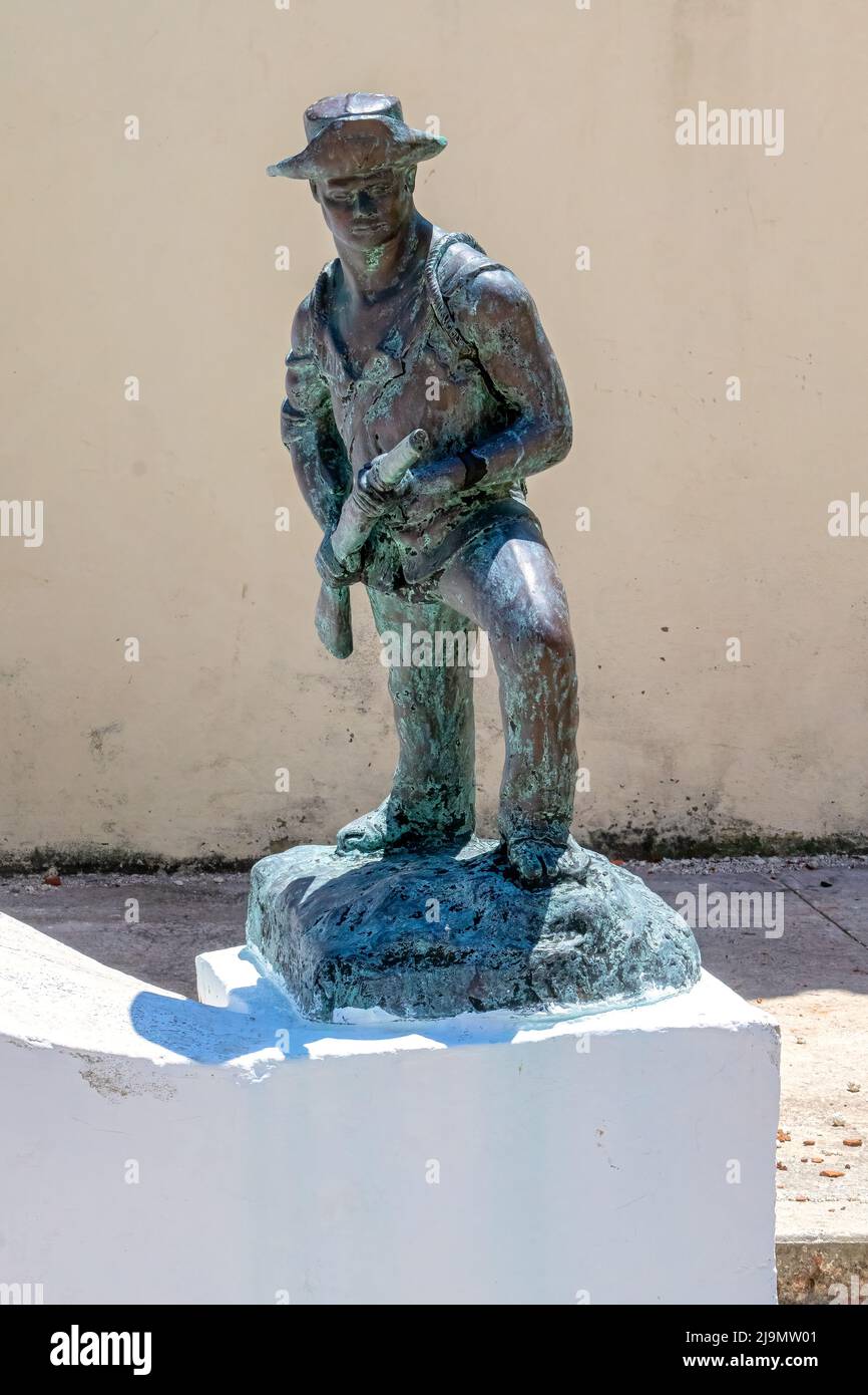 An old sculpture of a soldier in the Fortaleza de San Carlos de la Cabaña. Stock Photo