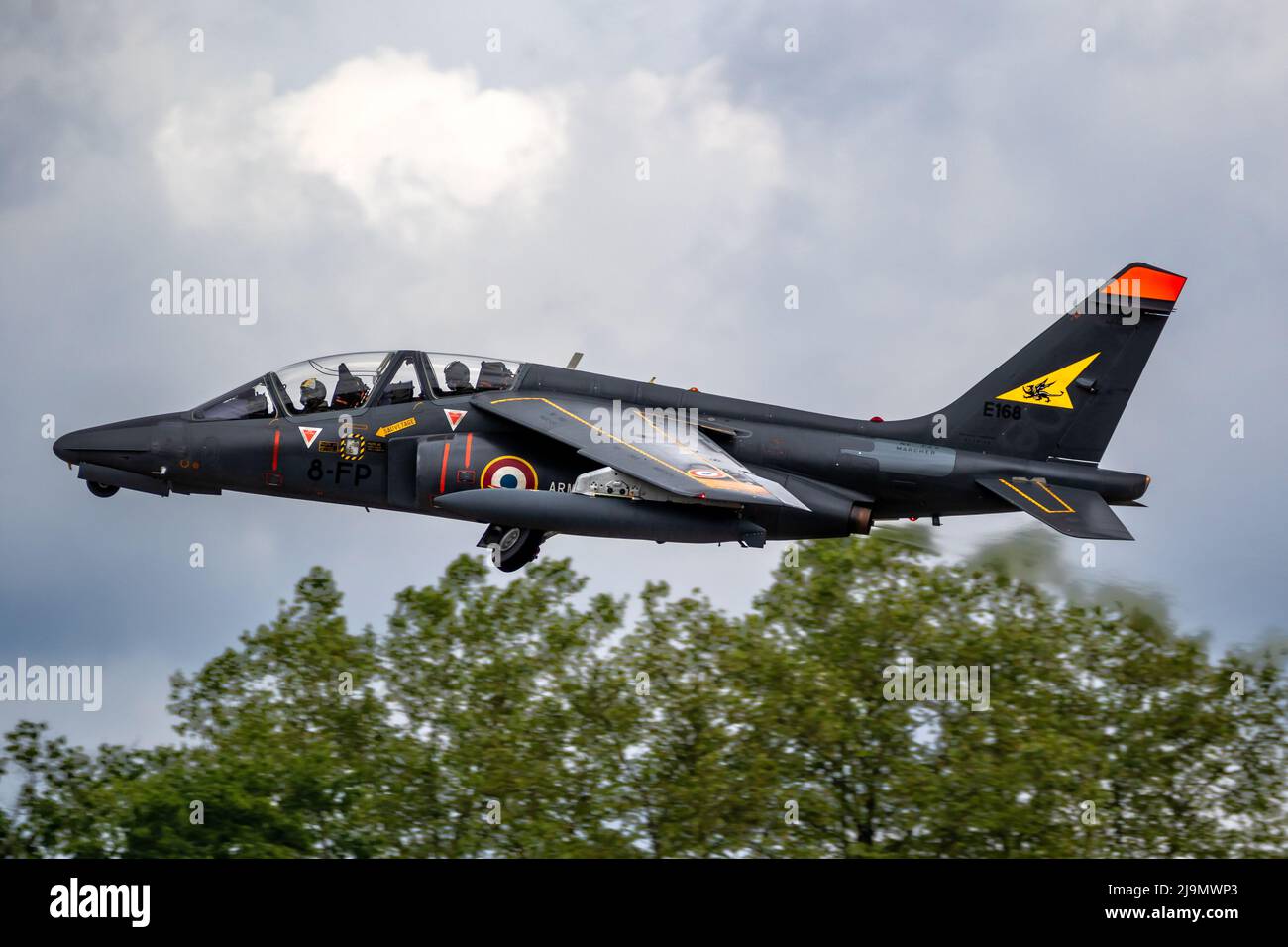 French Air Force Dassault-Dorner Alpha Jet training jet aircraft taking off from Mont-de-Marsan Air Base. France - May 17, 2019 Stock Photo