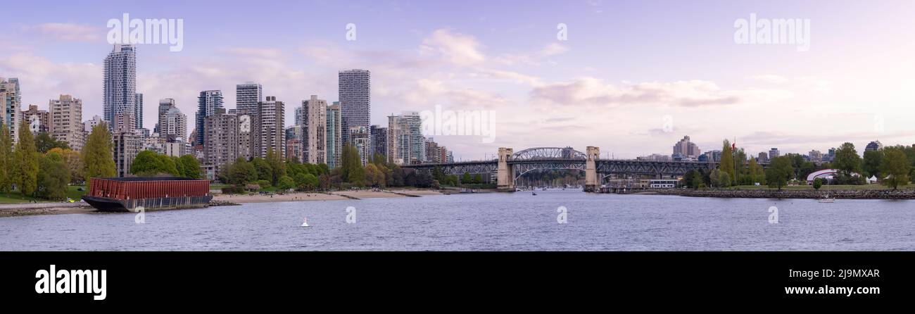 Modern City, Buildings, beach and Burrard Bridge in False Creek on the ...