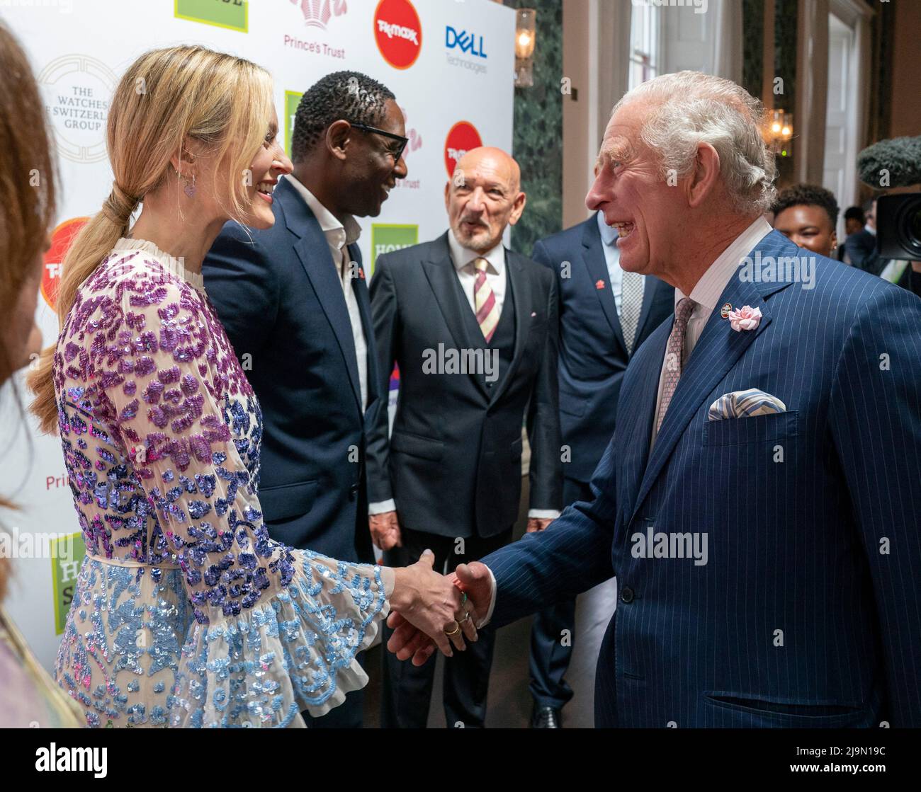 The Prince of Wales meets with Fearne Wood, David Harewood and Sir Ben Kingsley as he attends the eighteenth Prince's Trust Awards at the Theatre Royal, London. Picture date: Tuesday May 24, 2022. Stock Photo