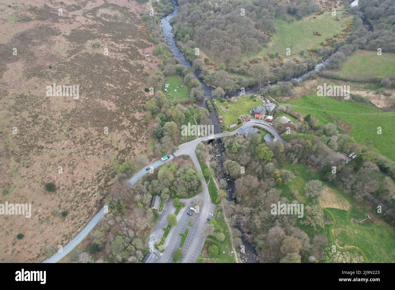 Dartmeet Dartmoor National park drone aerial view Stock Photo