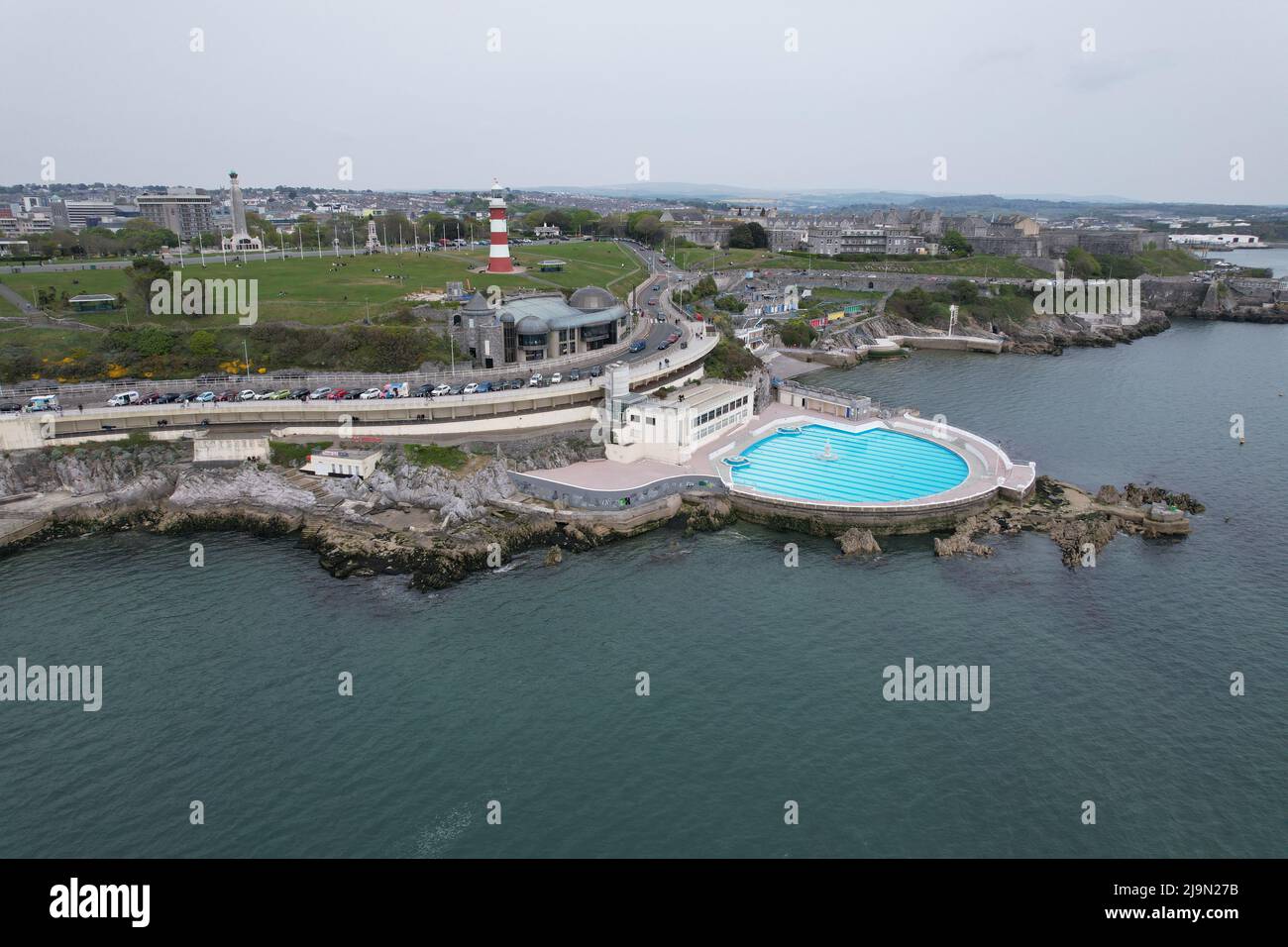 Plymouth Lido 2022 after refurb Devon UK drone aerial view Stock Photo
