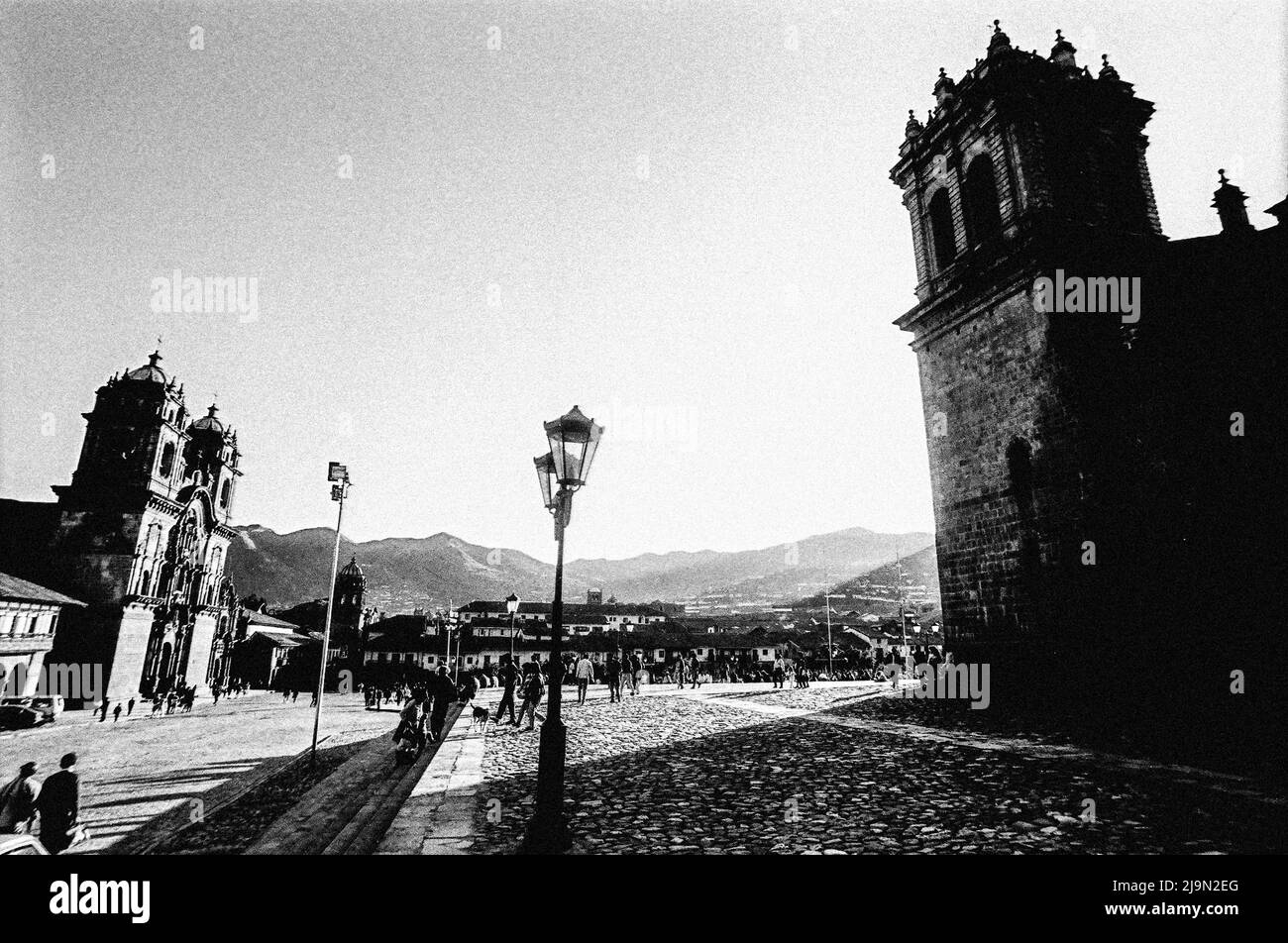 Plaza de Armas Cuzco, Cathedral and Iglesia de la Comapñia de Jesus Stock Photo