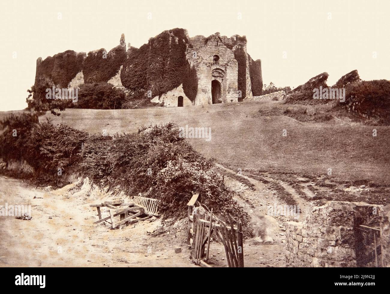 Oystermouth castle ruin, about 1880, Mumbles, Wales, UK Stock Photo