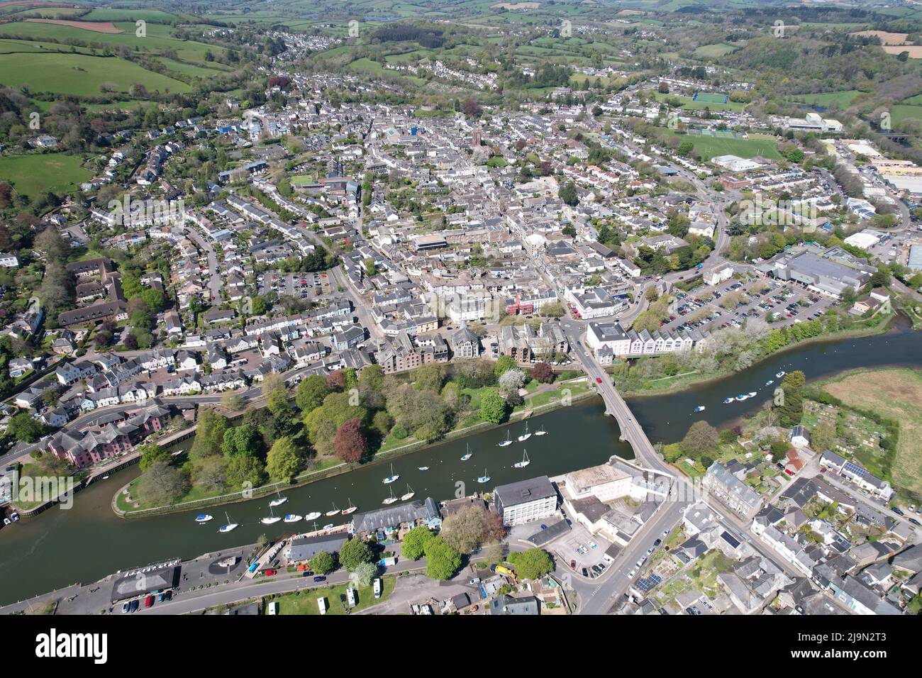 Totnes town and river Dart  Devon UK drone aerial view Stock Photo