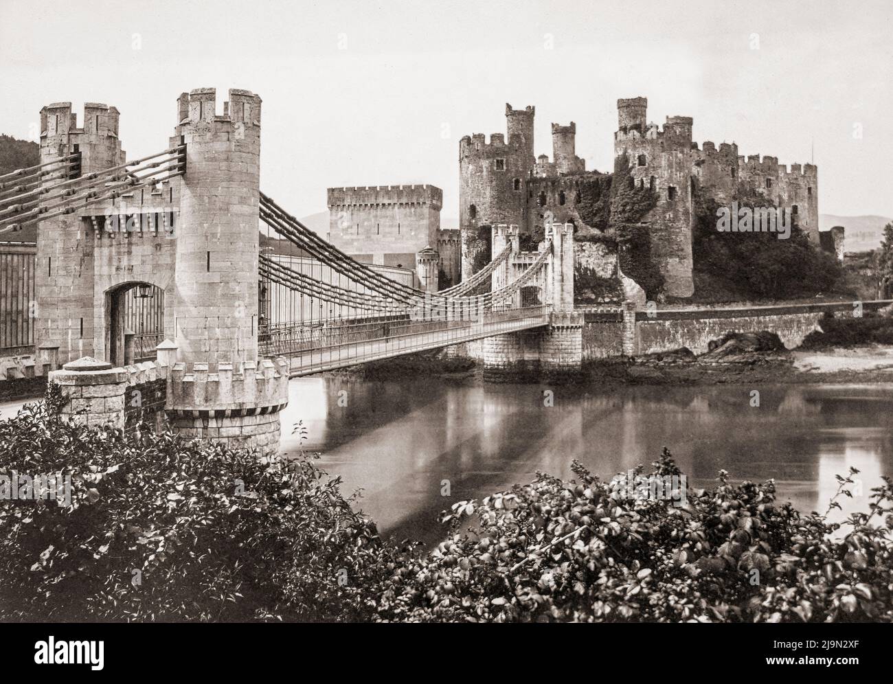Conwy bridge and castle about 1885 Stock Photo