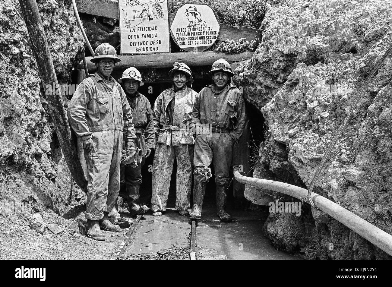 Miners in the high altitude of Cerro de Pasco, Peru Stock Photo