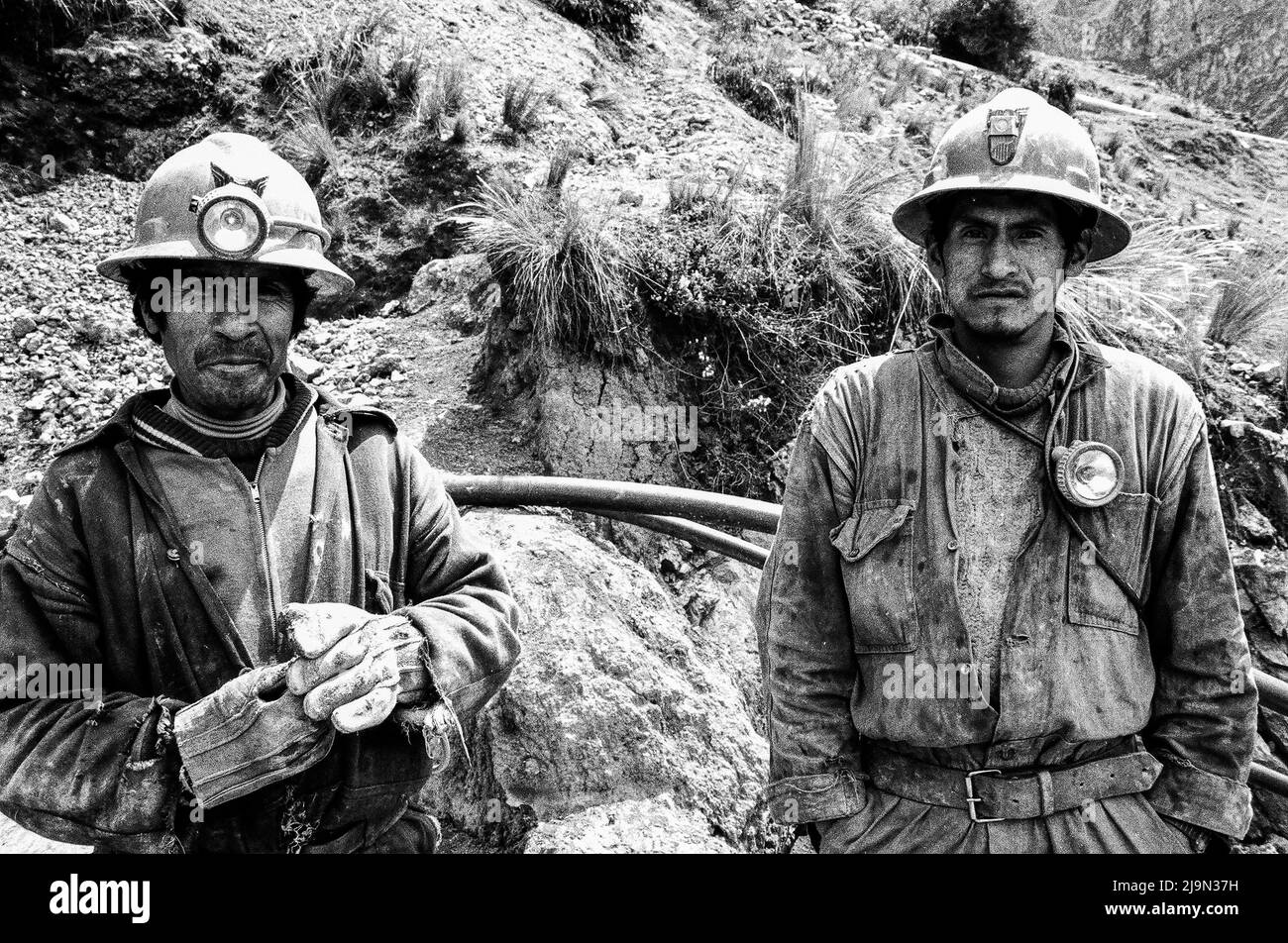 Miners in the high altitude of Cerro de Pasco, Peru Stock Photo