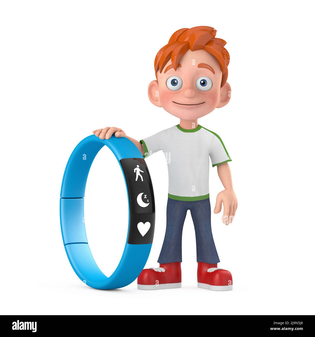 Cartoon Little Boy Teen Person Character Mascot with Blue Fitness Tracker  on a white background. 3d Rendering Stock Photo - Alamy