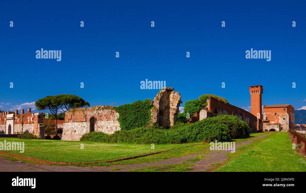 Pisa medieval walls ruins (with blue sky and copy space) Stock Photo