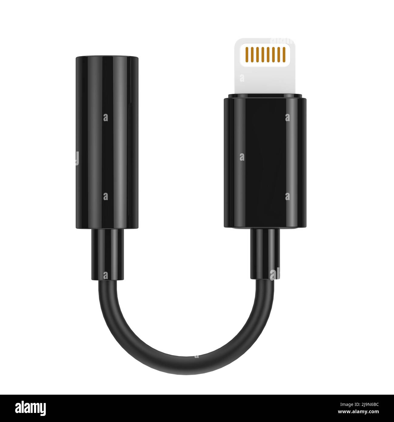 Black Lightning to Jack 3.5mm Headphone Adapter Cable on a white background. 3d Rendering Stock Photo