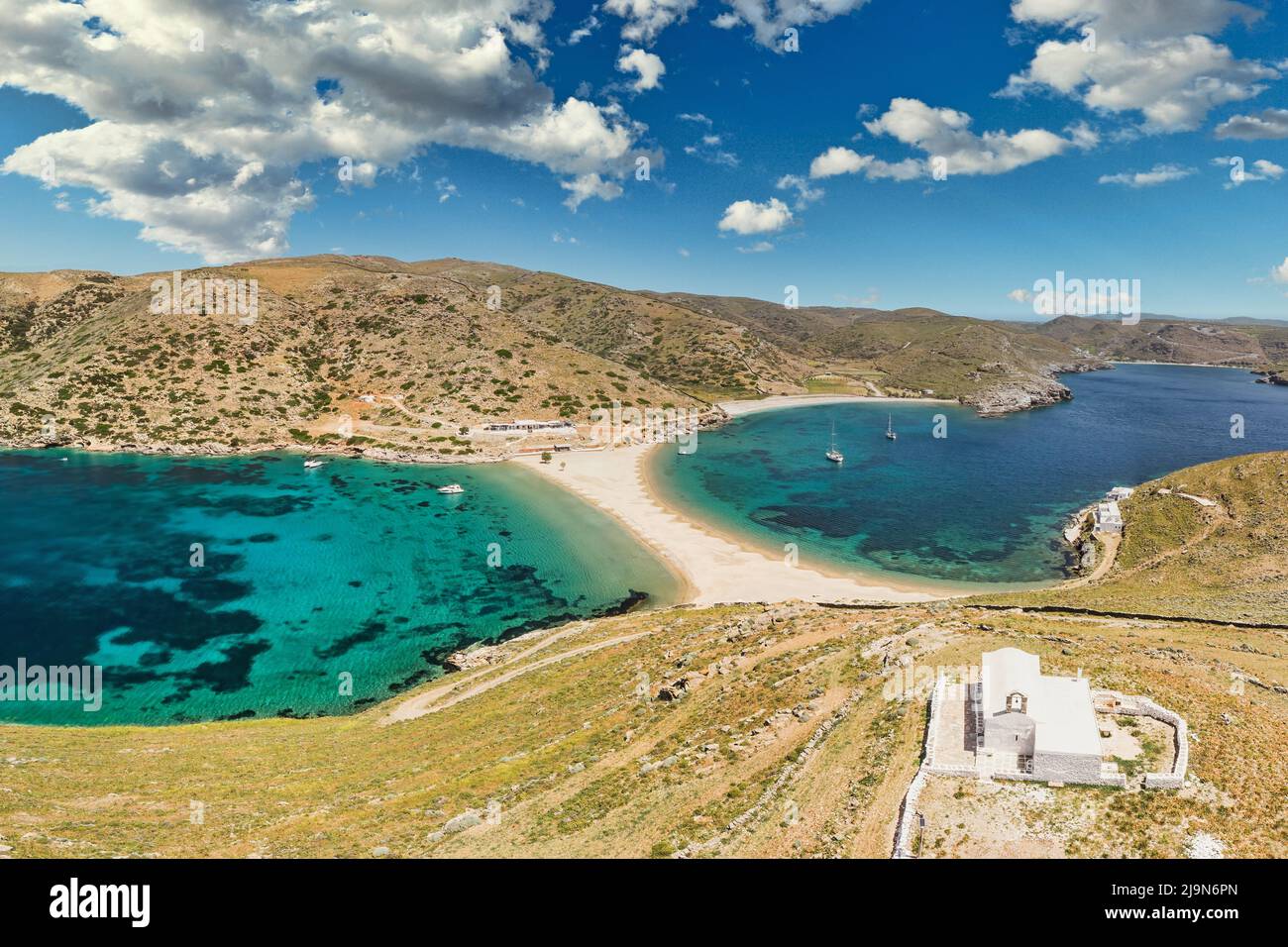 Church of St. Luke (Agios Loukas) at Kolona beach of Kythnos island in Cyclades, Greece Stock Photo