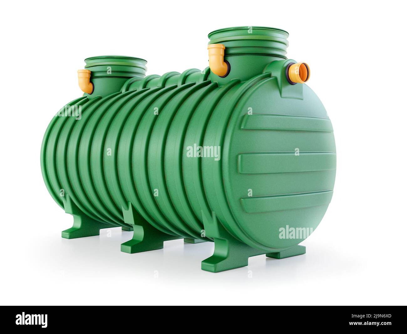 3d rendering of household green plastic two-chamber septic tank on white background Stock Photo