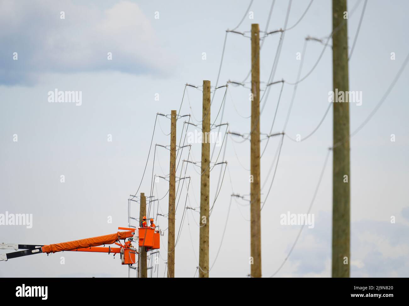 Hydro Crews work to fix broken power poles and restore power in the ...