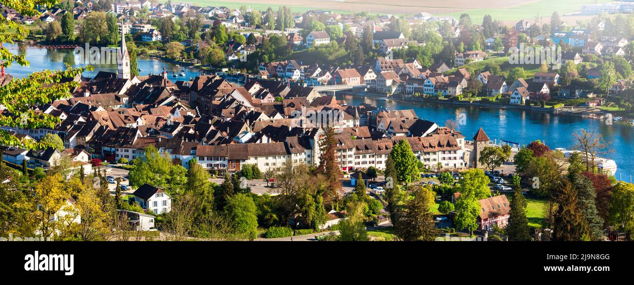 beautiful medieval town Stein am Rhein aerial view. Popular tourist attraction in Switzerland travel and landmarks Stock Photo