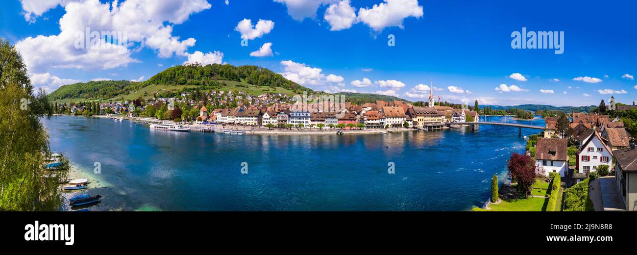 Aerial panoramic view of beautiful old town Stein am Rhein in Switzerland border with Germany. Popular tourist destination Stock Photo