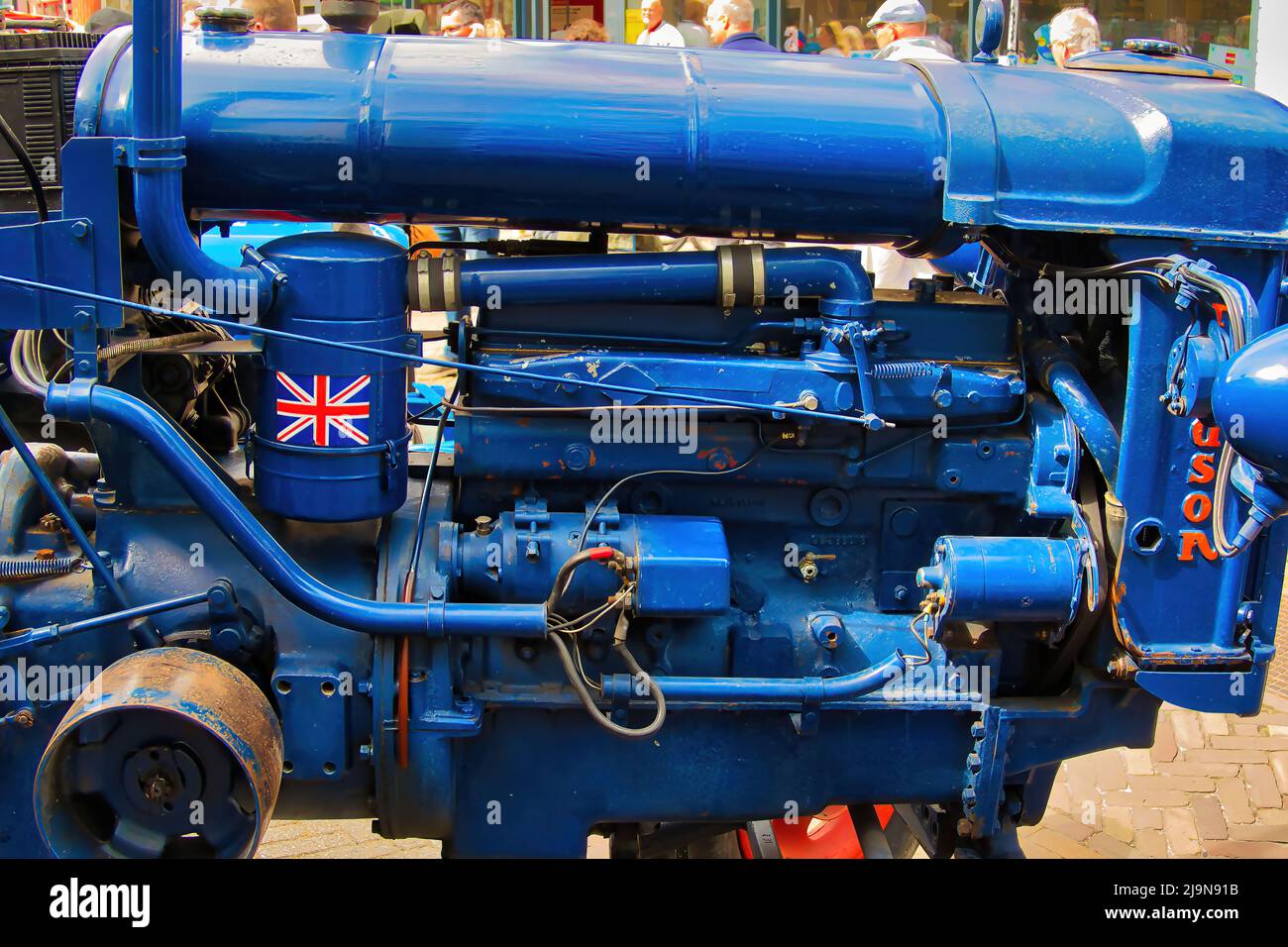 Engine of a vintage Fordson Major tractor on a classic car show in Uithuizen, Groningen, the Netherlands. Stock Photo