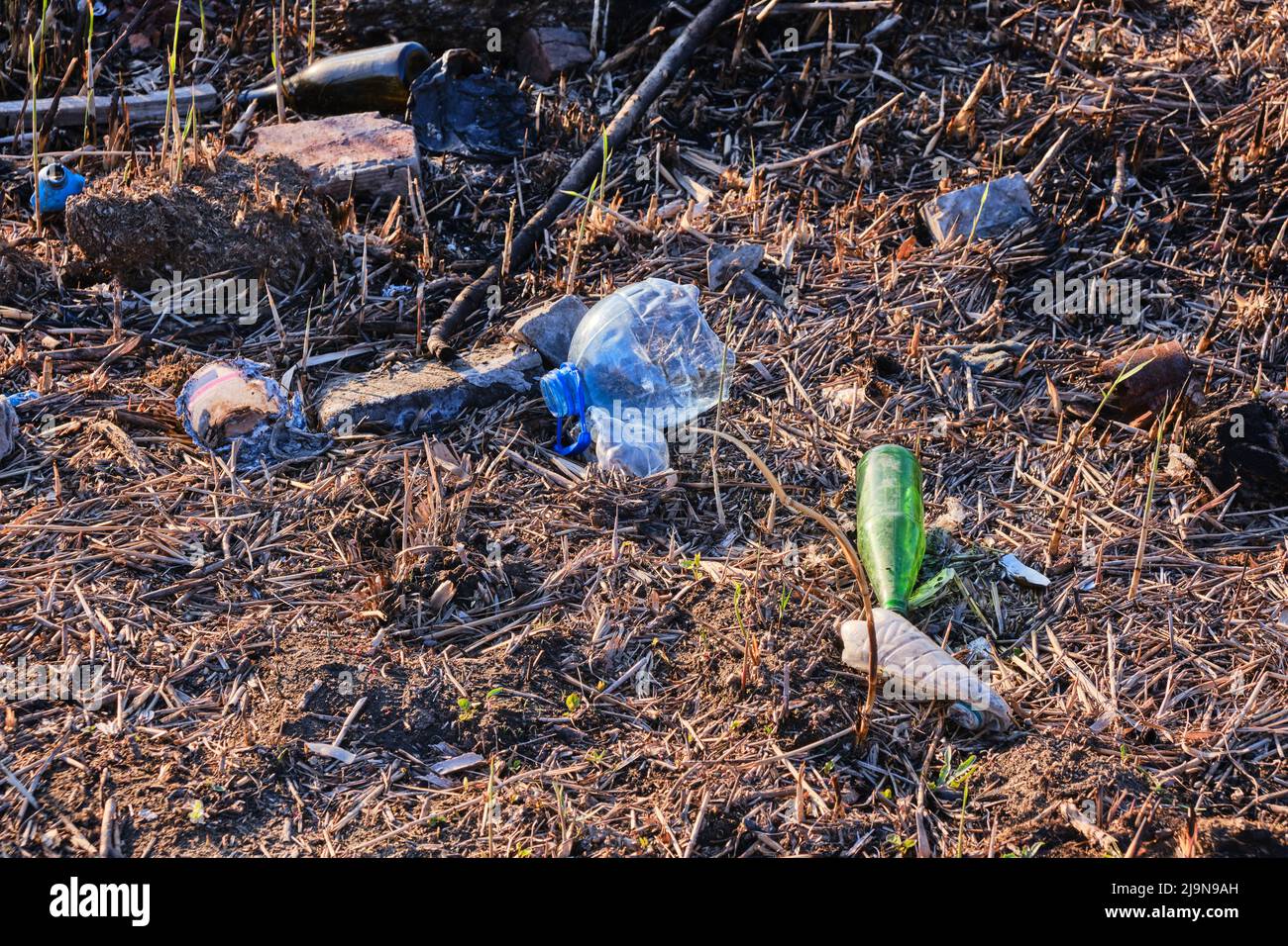 Plastic and glass garbage, pollution environment and nature Stock Photo ...