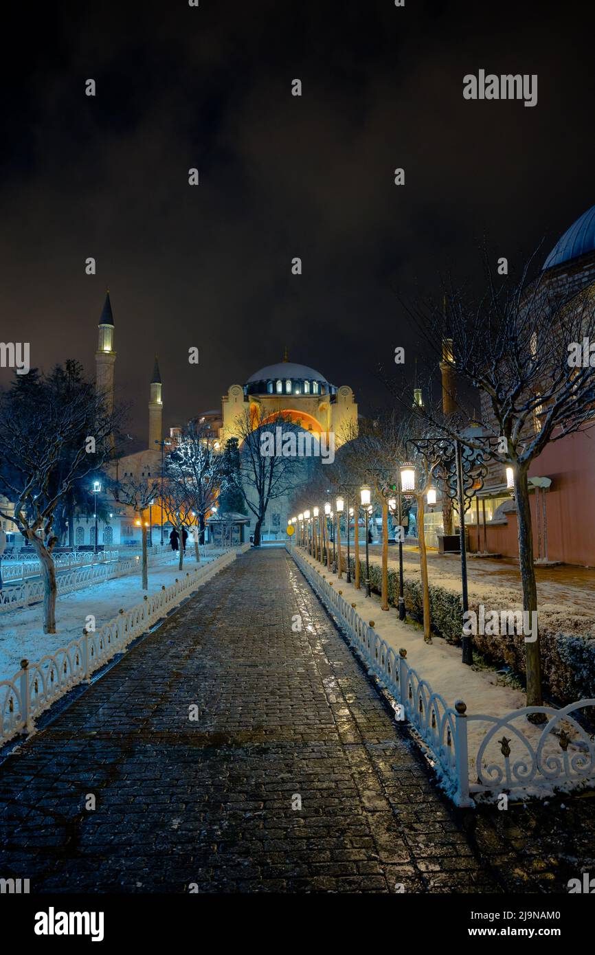 Hagia Sophia view in winter at night. Ayasofya Mosque in Istanbul ...