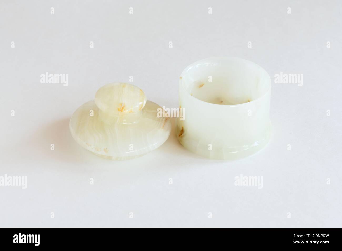 Round onyx box mock up on white background. Stock Photo