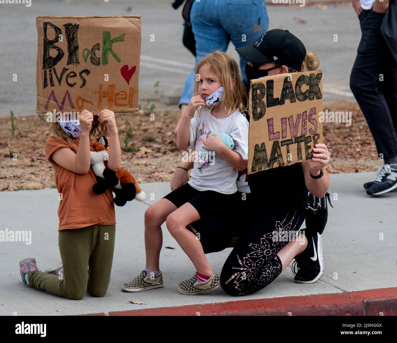 March through the streets of Los Angeles, CA for Human Rights Equality and Black Lives Matter protest. Stock Photo