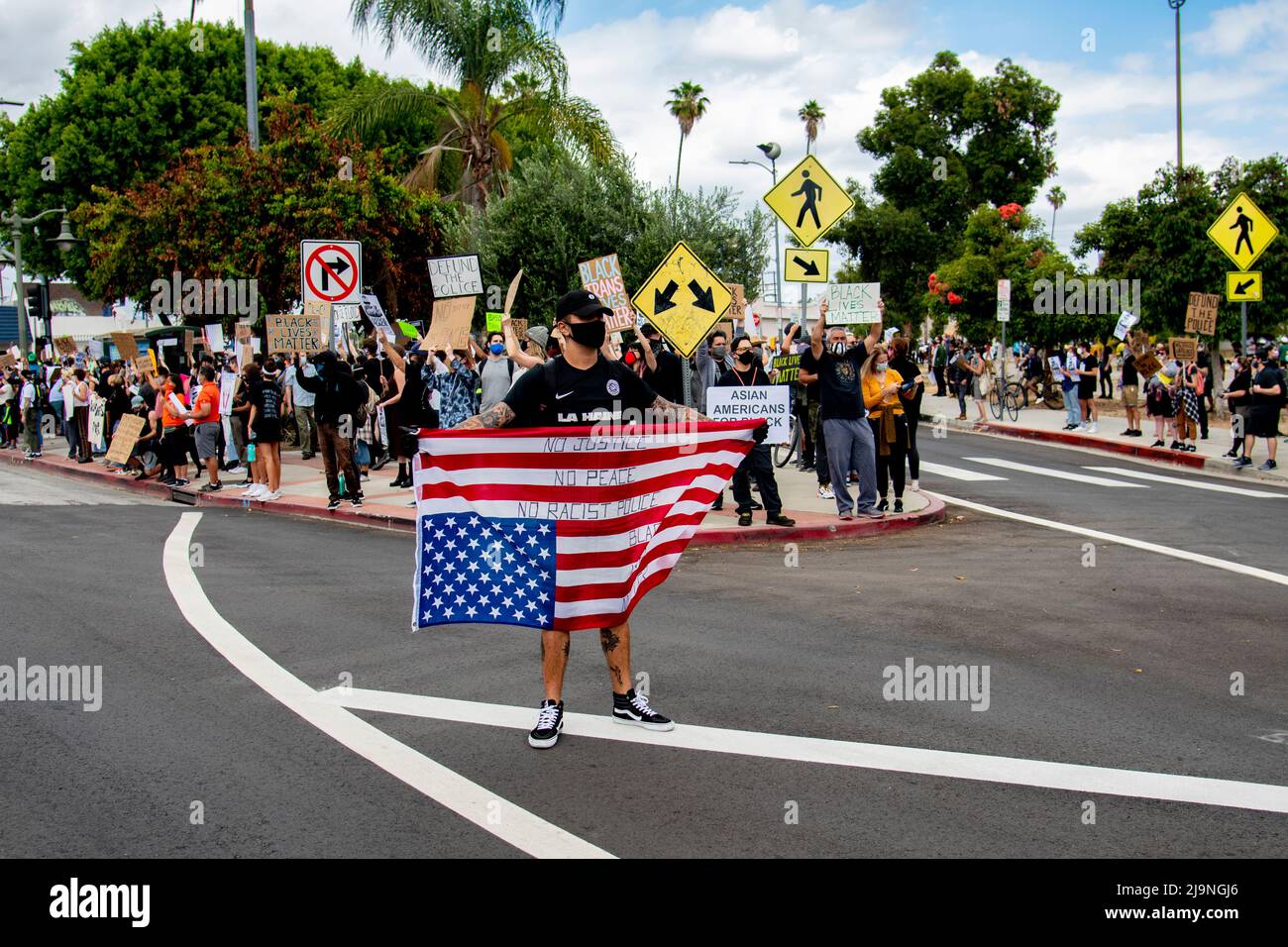 March through the streets of Los Angeles, CA for Human Rights Equality and Black Lives Matter protest. Stock Photo