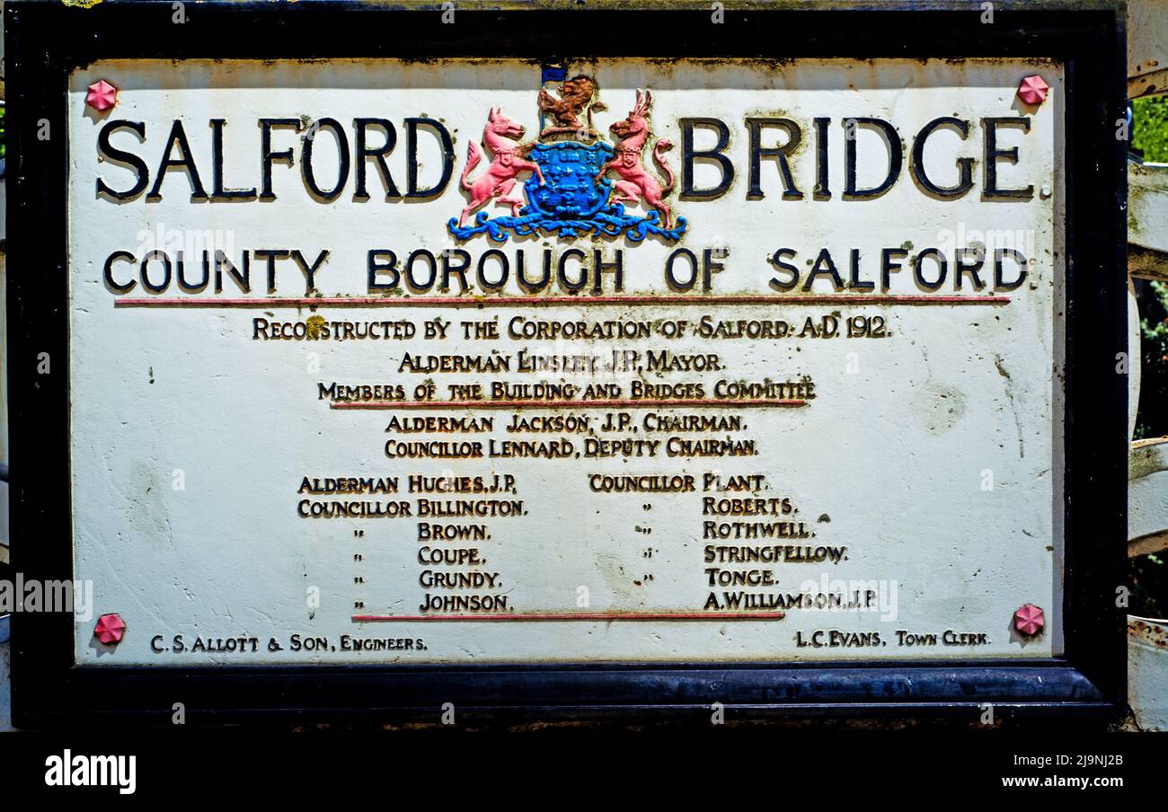 Salford Bridge Plaque, Manchester, England Stock Photo