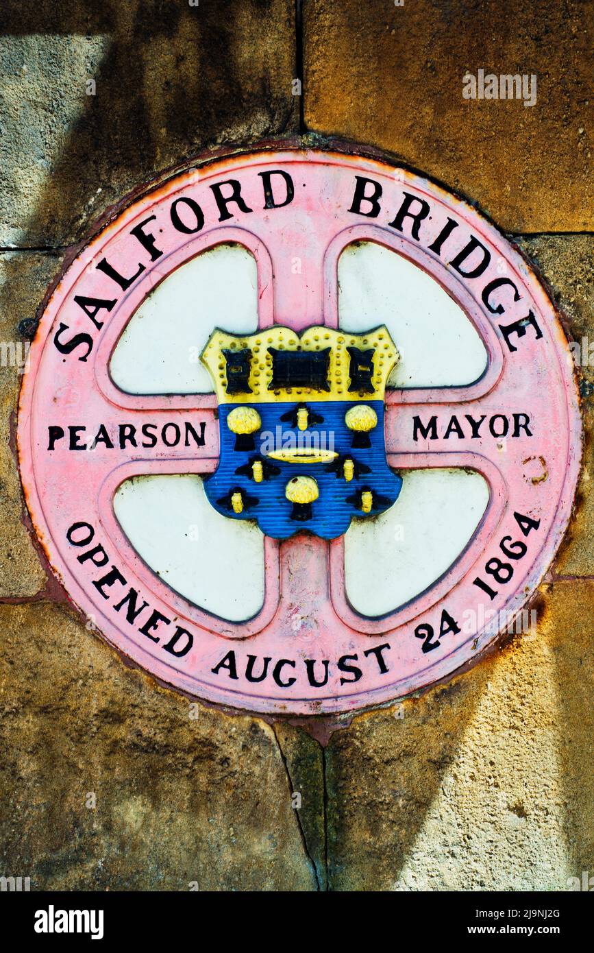 Salford Bridge Plaque, Manchester, England Stock Photo