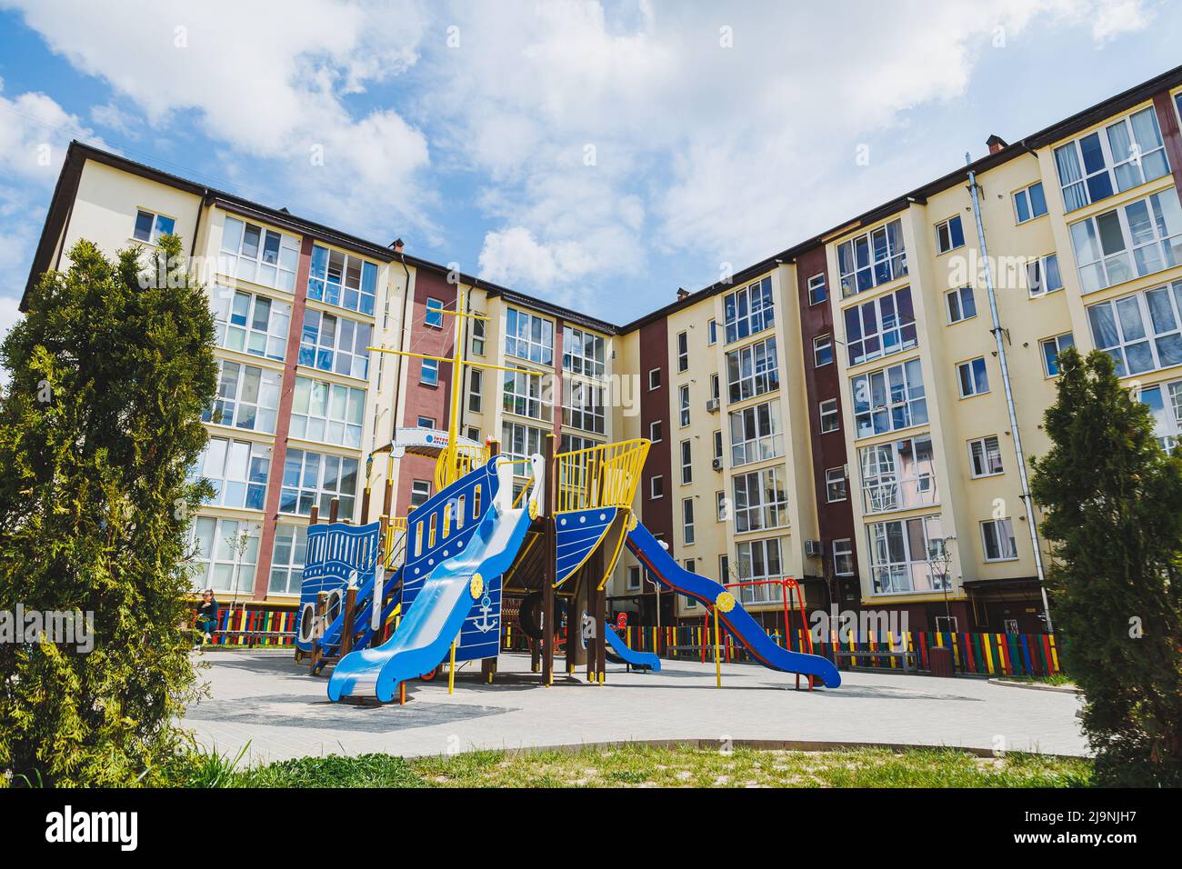 New residential high-rise buildings. Apartments with balconies in a new ...