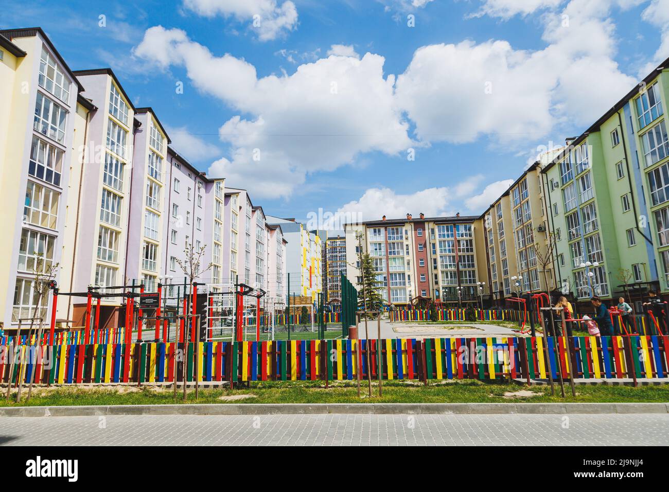 View of New residential high-rise buildings. Apartments with balconies in a new ...
