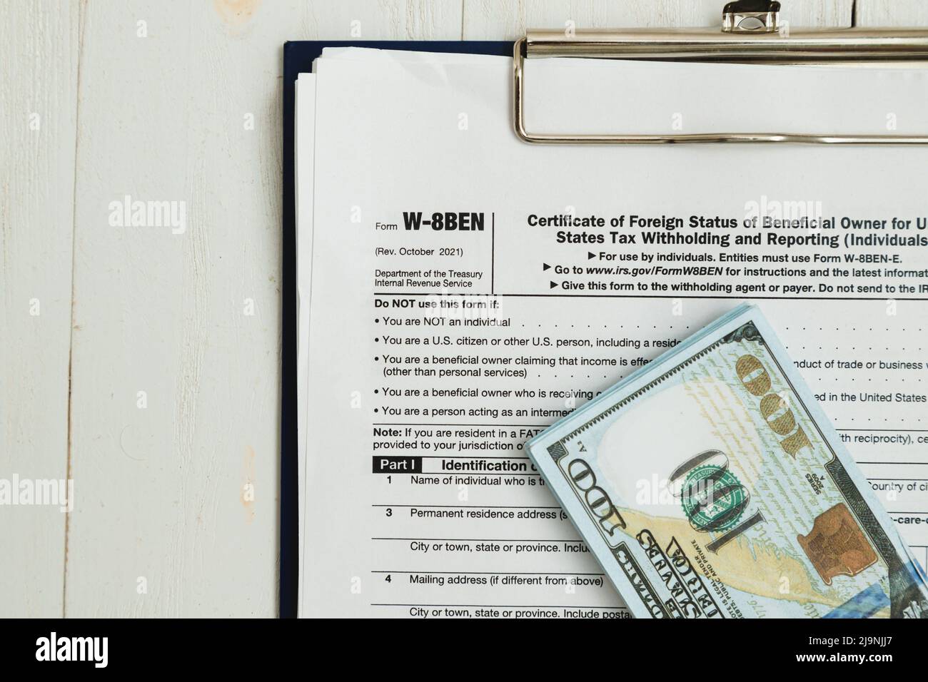 Close Up of USA Tax Form type W8BEN, Certificate of Foreign Status of