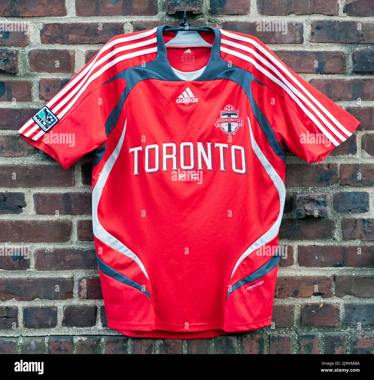An authentic Adidas 2008 soccer jersey for Toronto FC, the Toronto Football club of the MLS, Major League Soccer.. Stock Photo