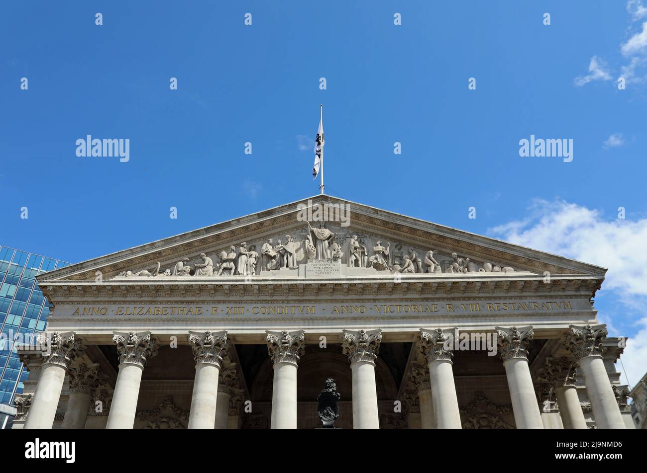 West facade of the Royal Exchange in the City of London Stock Photo