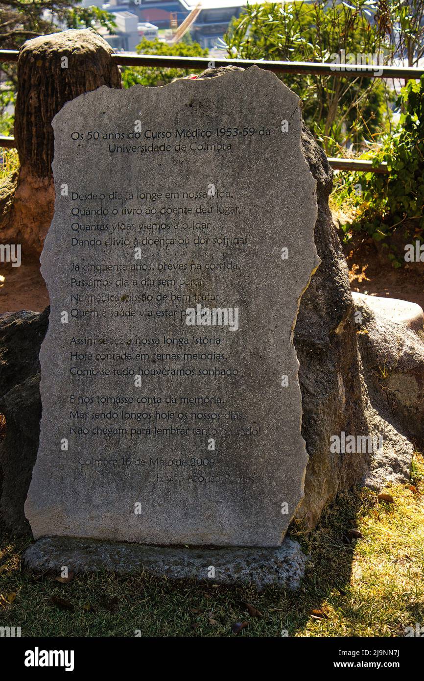 Tombstones where the names of students graduating from the University of Coimbra (Portugal) are written according to an old tradition. Stock Photo
