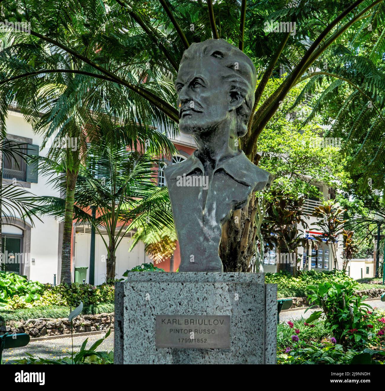 A sculpture of the bust of Karl Briullov (Bryullov) in Funchal, Madeira. A Russian painter, he spent some time In Madeira. Sculptor  Luis Paixáo, Stock Photo