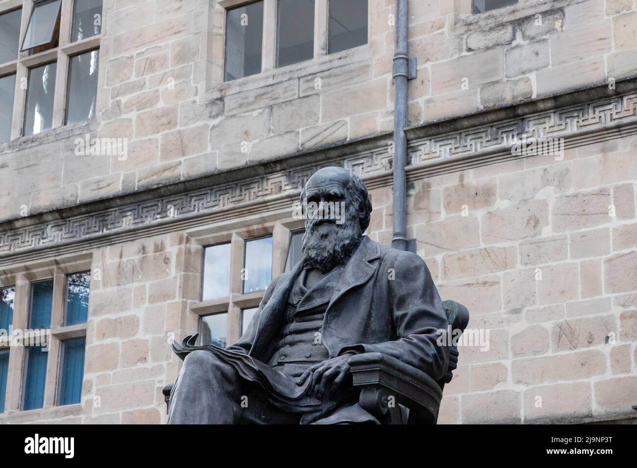 Statue of Charles Darwin outside Castle Gate Library  in Shrewsbury, Shropshire, UK Stock Photo