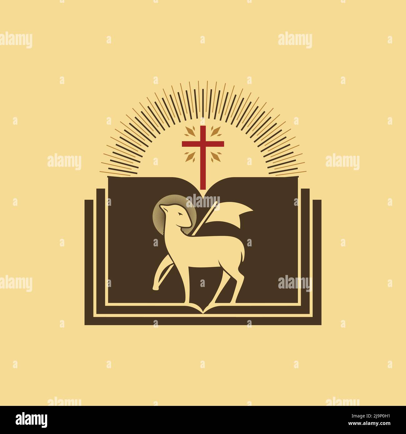 Christian illustration. Lamb of God on the background of the open book